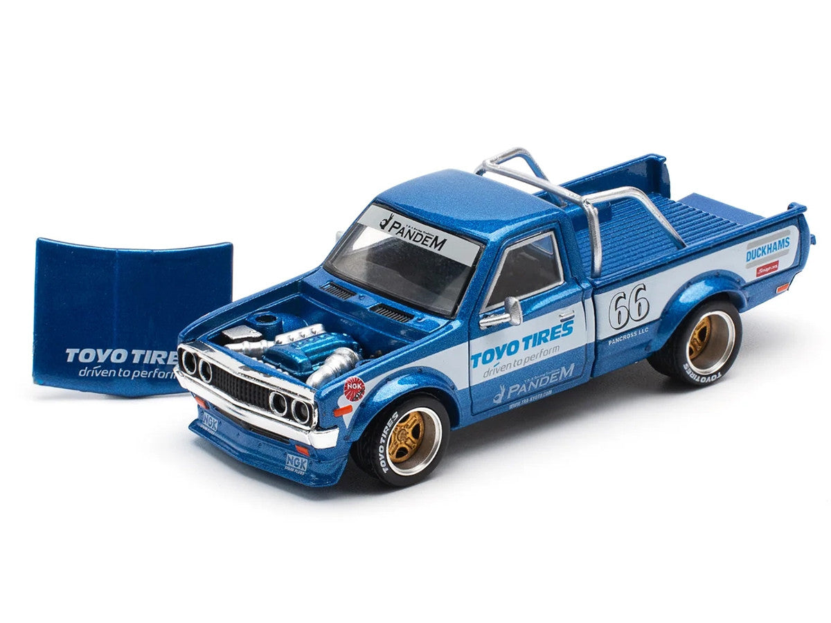 Datsun Pandem 620 Pickup Truck #66 Blue Metallic with White Stripes and Graphics 1/64 Diecast Model Car by Pop Race LuxuryLifeWay Online Store