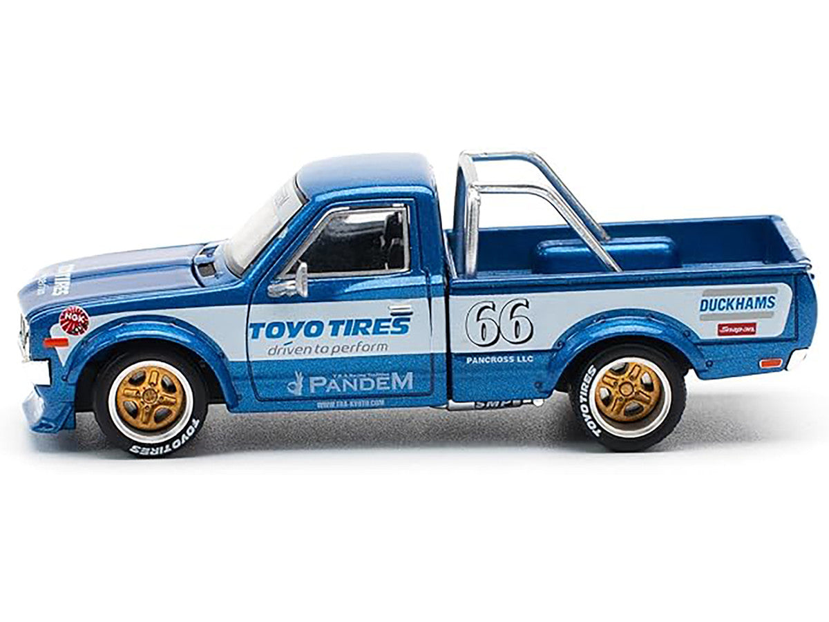Datsun Pandem 620 Pickup Truck #66 Blue Metallic with White Stripes and Graphics 1/64 Diecast Model Car by Pop Race LuxuryLifeWay Online Store