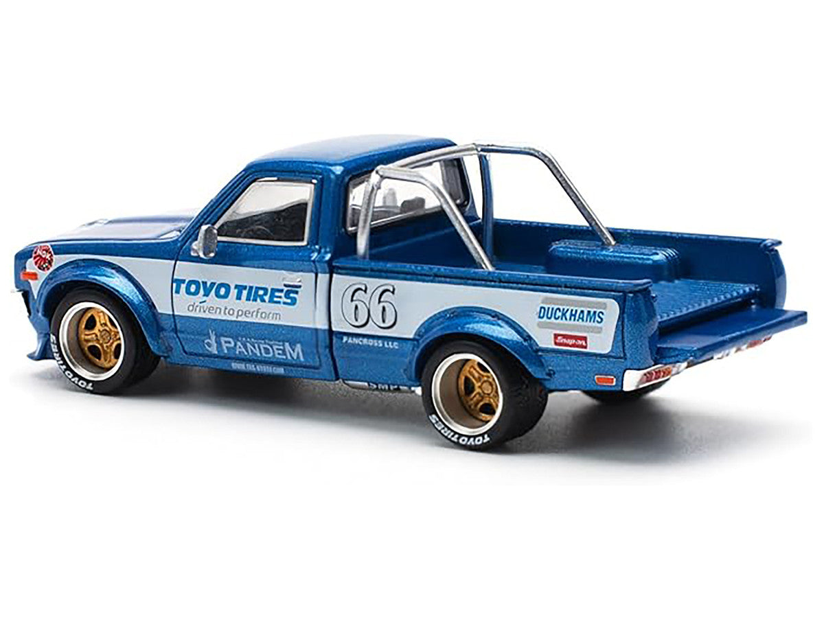 Datsun Pandem 620 Pickup Truck #66 Blue Metallic with White Stripes and Graphics 1/64 Diecast Model Car by Pop Race LuxuryLifeWay Online Store