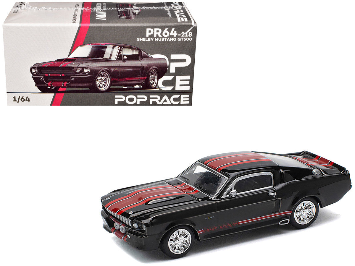 Shelby Mustang GT500 Dark Chrome with Red Stripes 1/64 Diecast Model Car by Pop Race LuxuryLifeWay Online Store