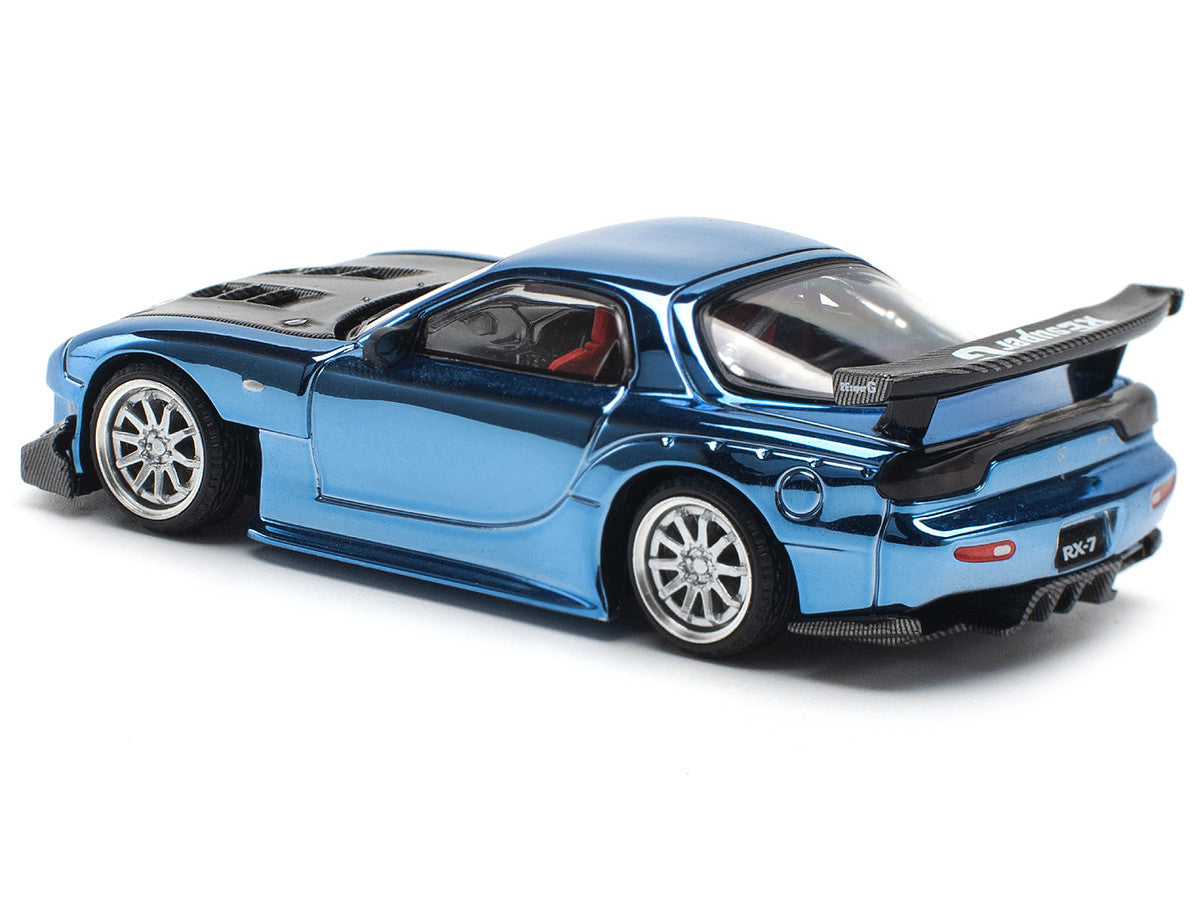 Mazda RX-7 RE-Amemiya Widebody RHD (Right Hand Drive) Blue Chrome with Carbon Hood 1/64 Diecast Model Car by Pop Race LuxuryLifeWay Online Store