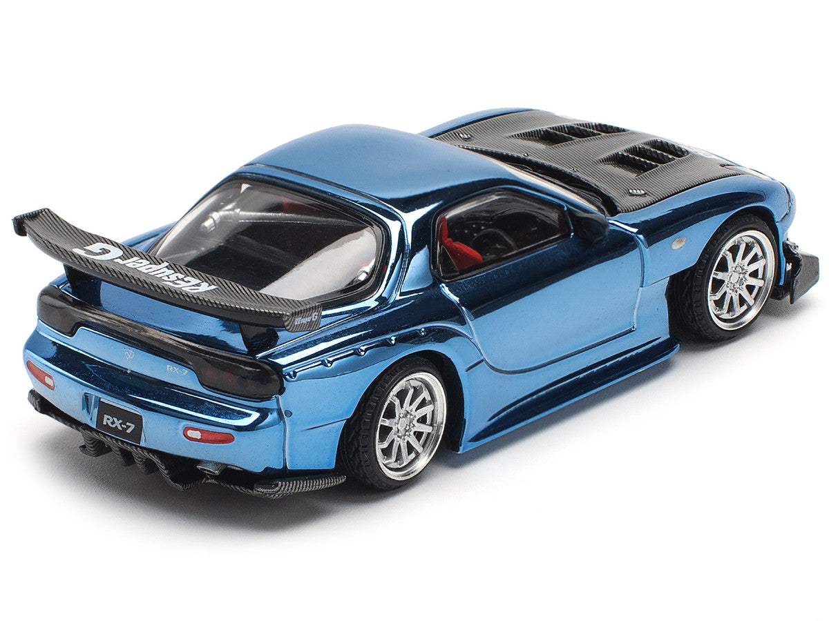 Mazda RX-7 RE-Amemiya Widebody RHD (Right Hand Drive) Blue Chrome with Carbon Hood 1/64 Diecast Model Car by Pop Race LuxuryLifeWay Online Store