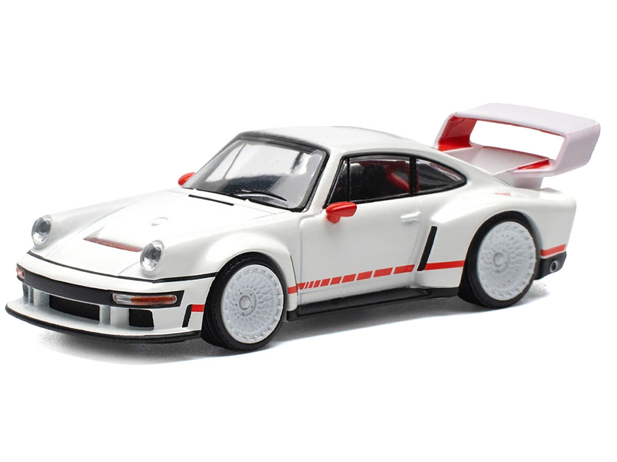 Singer DLS Turbo White with Red Stripes 1/64 Diecast Model Car by Pop Race LuxuryLifeWay Online Store