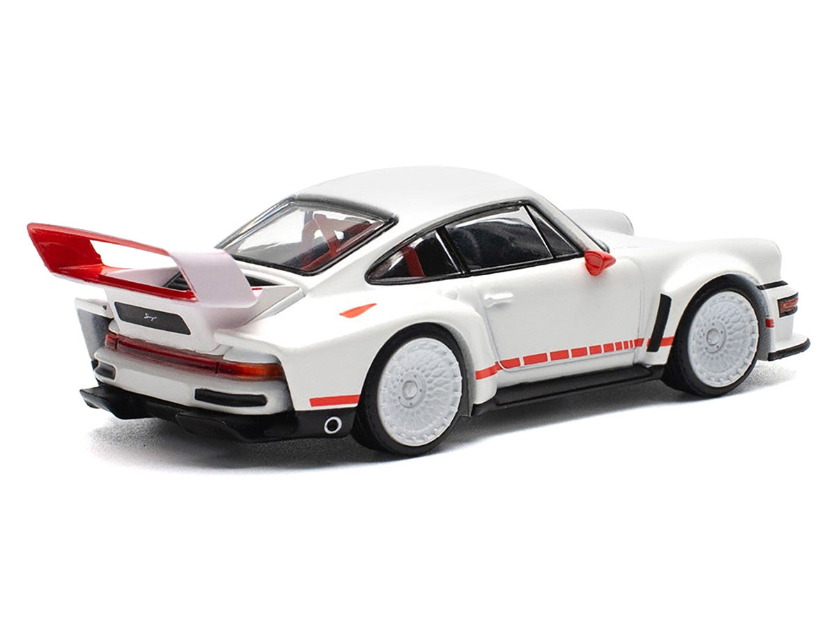 Singer DLS Turbo White with Red Stripes 1/64 Diecast Model Car by Pop Race LuxuryLifeWay Online Store
