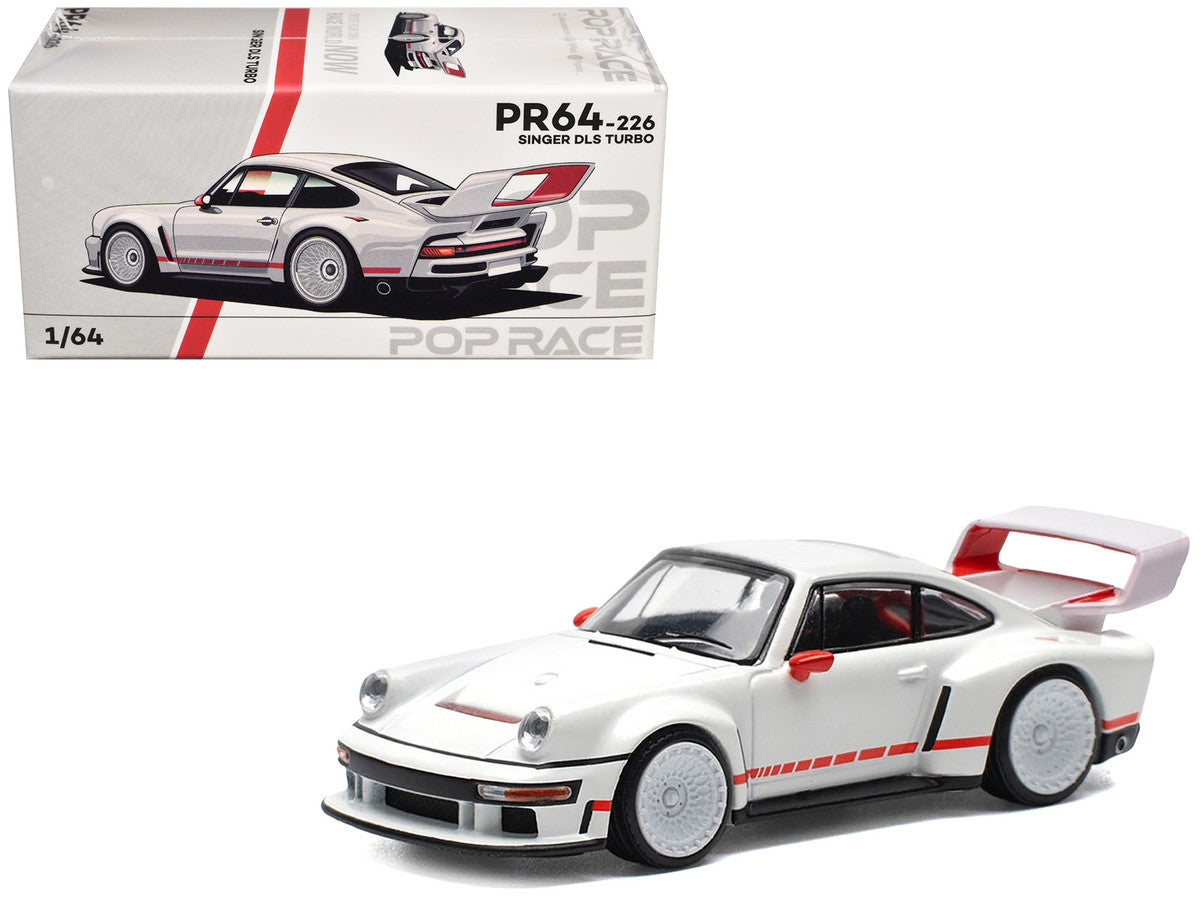 Singer DLS Turbo White with Red Stripes 1/64 Diecast Model Car by Pop Race LuxuryLifeWay Online Store