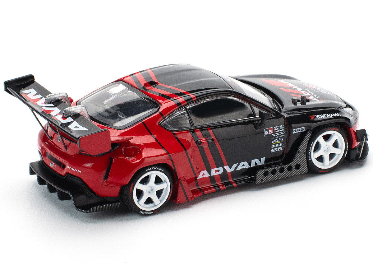 Toyota Pandem GR86 "Advan" Black and Red with Graphics 1/64 Diecast Model Car by Pop Race