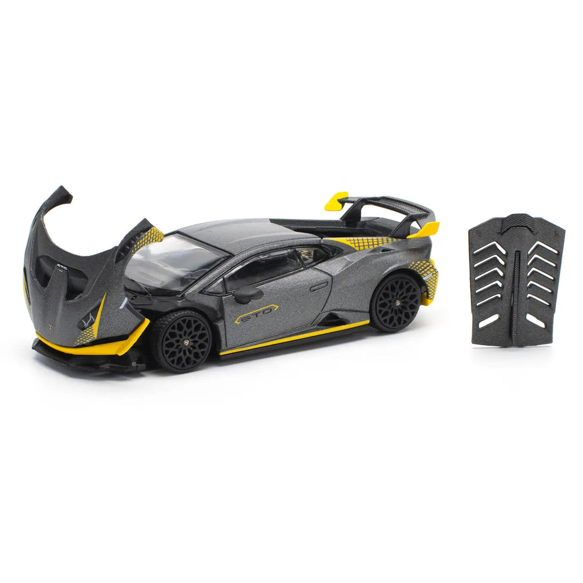 Lamborghini Huracan STO Matt Gray Metallic with Yellow Accents 1/64 Diecast Model Car by Pop Race LuxuryLifeWay Online Store