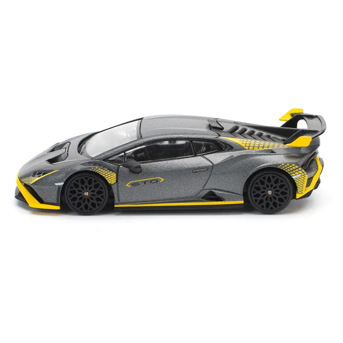 Lamborghini Huracan STO Matt Gray Metallic with Yellow Accents 1/64 Diecast Model Car by Pop Race LuxuryLifeWay Online Store