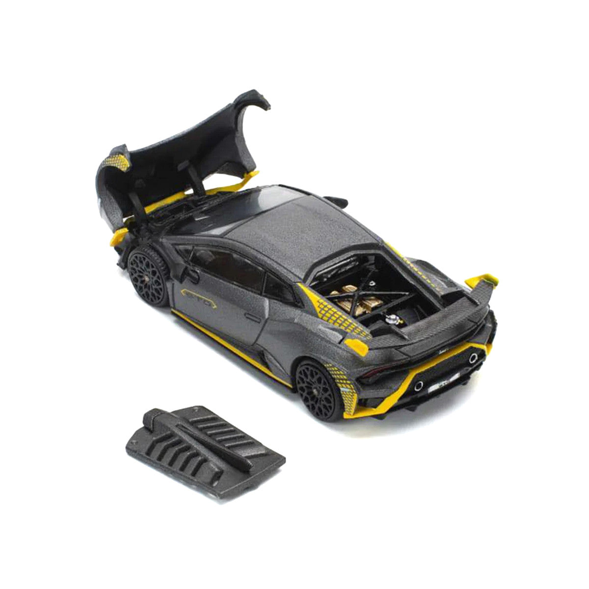 Lamborghini Huracan STO Matt Gray Metallic with Yellow Accents 1/64 Diecast Model Car by Pop Race LuxuryLifeWay Online Store