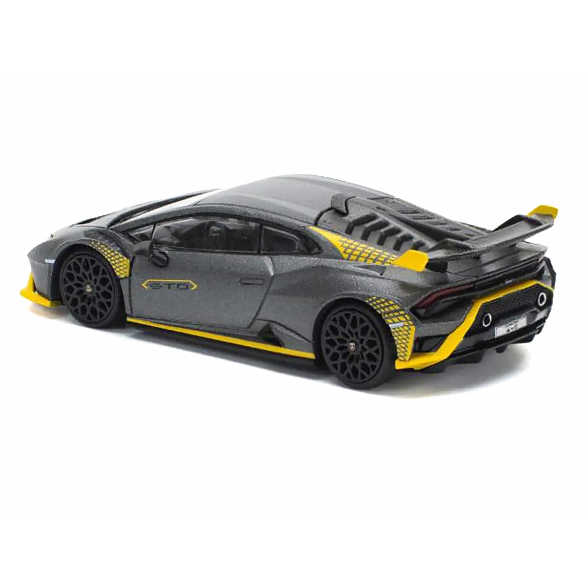 Lamborghini Huracan STO Matt Gray Metallic with Yellow Accents 1/64 Diecast Model Car by Pop Race LuxuryLifeWay Online Store