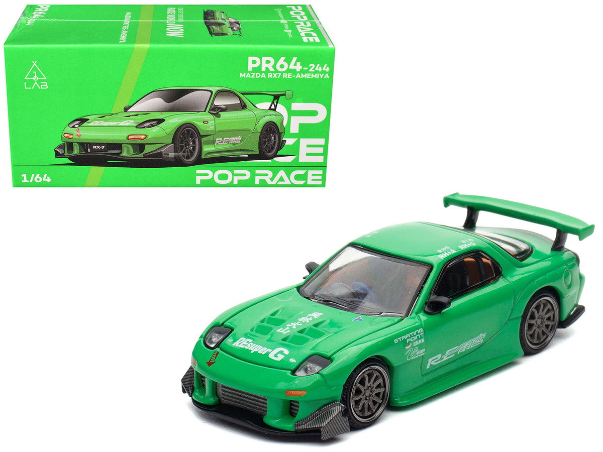 Mazda RX7 "RE Amemiya" Widebody RHD (Right Hand Drive) Green 1/64 Diecast Model Car by Pop Race LuxuryLifeWay Online Store