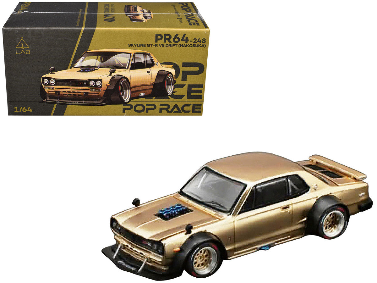 Skyline GT-R V8 Drift "Hakosuka" RHD (Right Hand Drive) Gold Metallic 1/64 Diecast Model Car by Pop Race LuxuryLifeWay Online Store