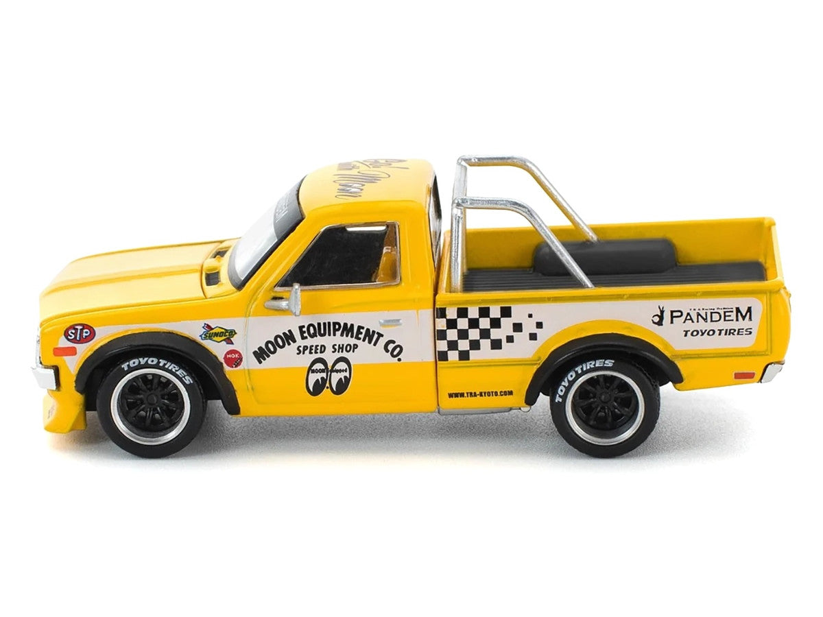 Datsun Pandem 620 Pickup Truck "MoonEyes" Yellow with White Sides and Graphics 1/64 Diecast Model Car by Pop Race LuxuryLifeWay Online Store