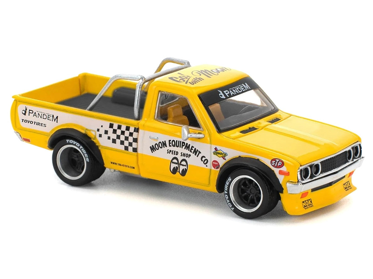 Datsun Pandem 620 Pickup Truck "MoonEyes" Yellow with White Sides and Graphics 1/64 Diecast Model Car by Pop Race LuxuryLifeWay Online Store