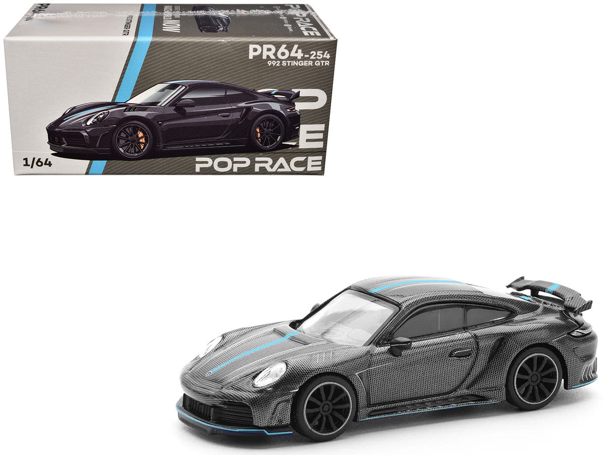 992 Stinger GTR Carbon Edition with Blue Stripe 1/64 Diecast Model Car by Pop Race LuxuryLifeWay Online Store