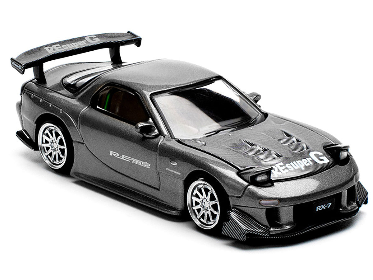 Mazda RX7 (FD) "RE Amemiya" Widebody RHD (Right Hand Drive) Gunmetal Gray Metallic with Carbon Hood 1/64 Diecast Model Car by Pop Race LuxuryLifeWay Online Store