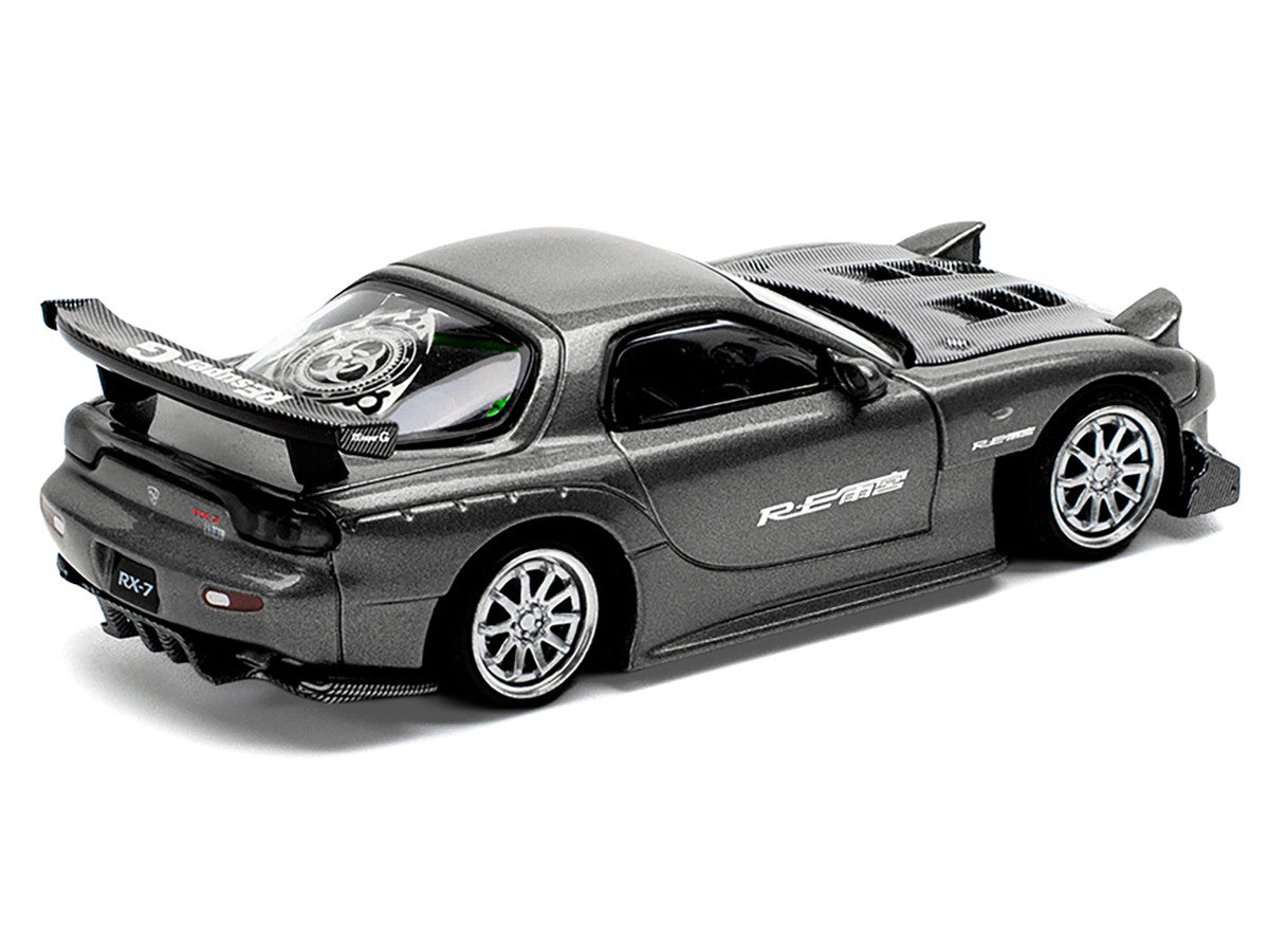 Mazda RX7 (FD) "RE Amemiya" Widebody RHD (Right Hand Drive) Gunmetal Gray Metallic with Carbon Hood 1/64 Diecast Model Car by Pop Race LuxuryLifeWay Online Store