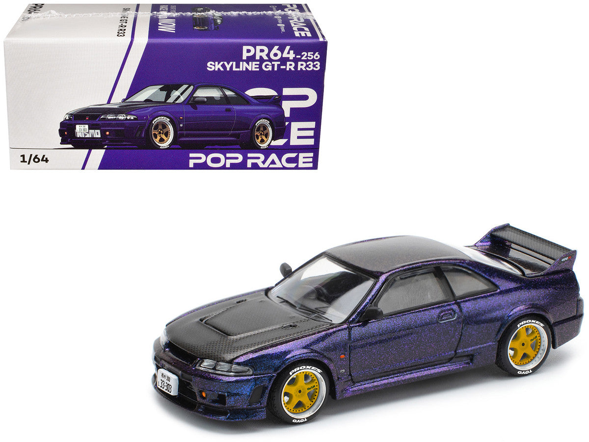 Skyline GT-R (R33) RHD (Right Hand Drive) Midnight Purple Metallic with Carbon Hood 1/64 Diecast Model Car by Pop Race LuxuryLifeWay Online Store