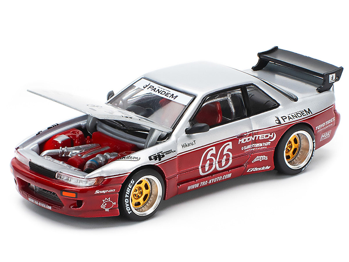 Nissan Pandem S13 RHD (Right Hand Drive) #66 "Moontech" Silver and Red Metallic 1/64 Diecast Model Car by Pop Race LuxuryLifeWay Online Store