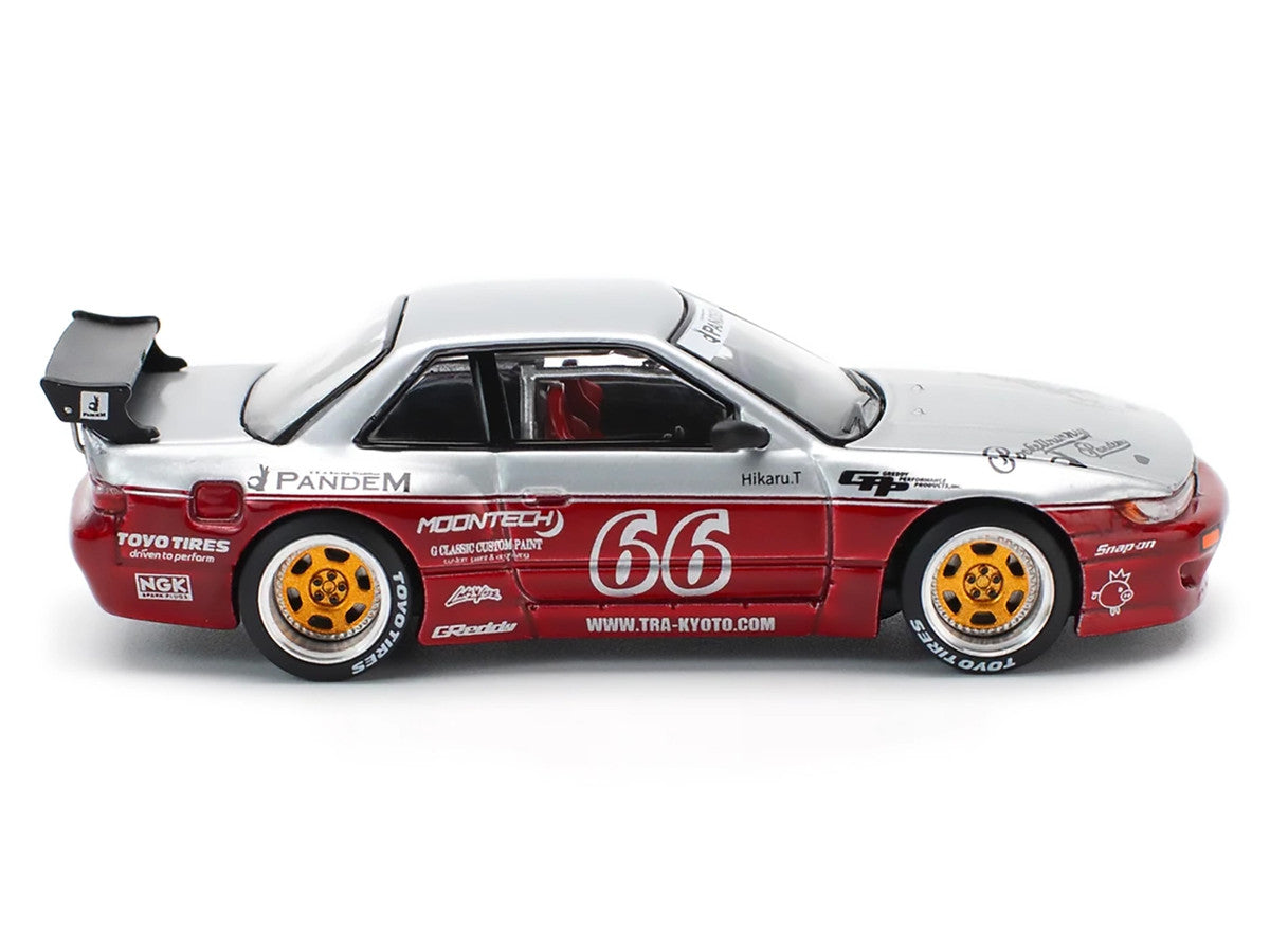 Nissan Pandem S13 RHD (Right Hand Drive) #66 "Moontech" Silver and Red Metallic 1/64 Diecast Model Car by Pop Race LuxuryLifeWay Online Store