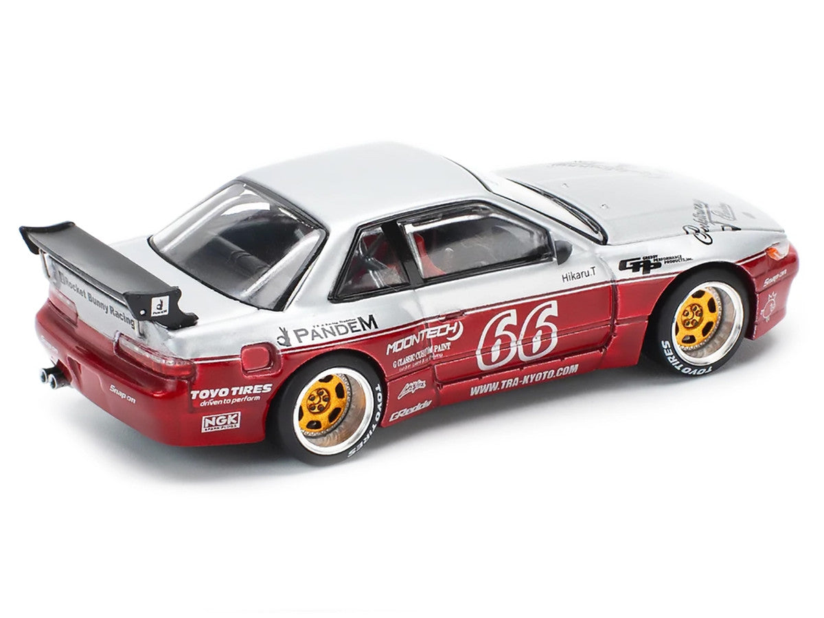 Nissan Pandem S13 RHD (Right Hand Drive) #66 "Moontech" Silver and Red Metallic 1/64 Diecast Model Car by Pop Race LuxuryLifeWay Online Store