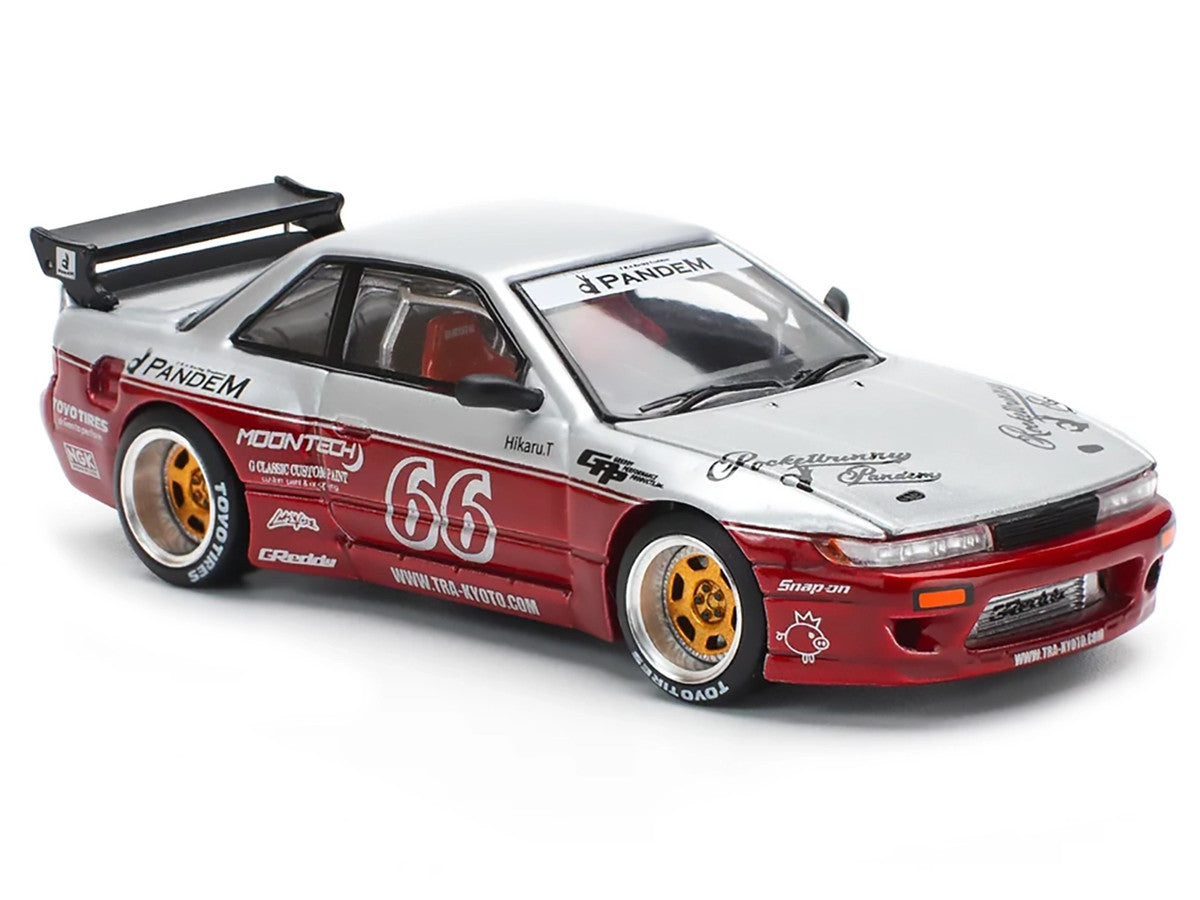 Nissan Pandem S13 RHD (Right Hand Drive) #66 "Moontech" Silver and Red Metallic 1/64 Diecast Model Car by Pop Race LuxuryLifeWay Online Store