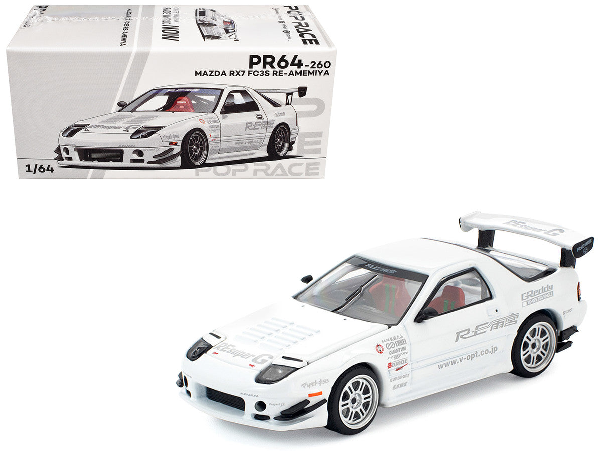 Mazda RX7 (FC3S) RE Amemiya RHD (Right Hand Drive) White 1/64 Diecast Model Car by Pop Race LuxuryLifeWay Online Store