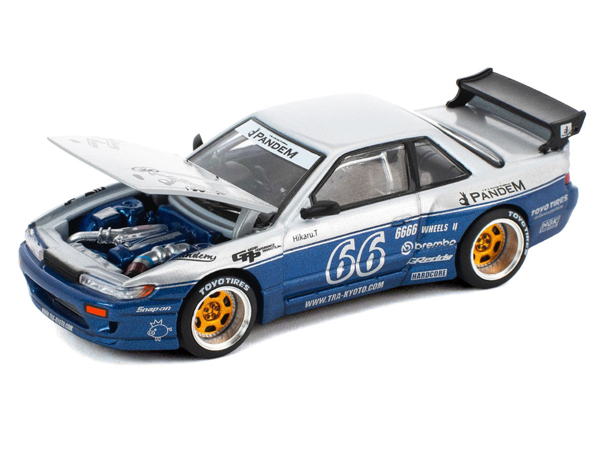 Pandem S13 RHD (Right Hand Drive) Silver and Moontech Blue Metallic with Graphics 1/64 Diecast Model Car by Pop Race LuxuryLifeWay Online Store