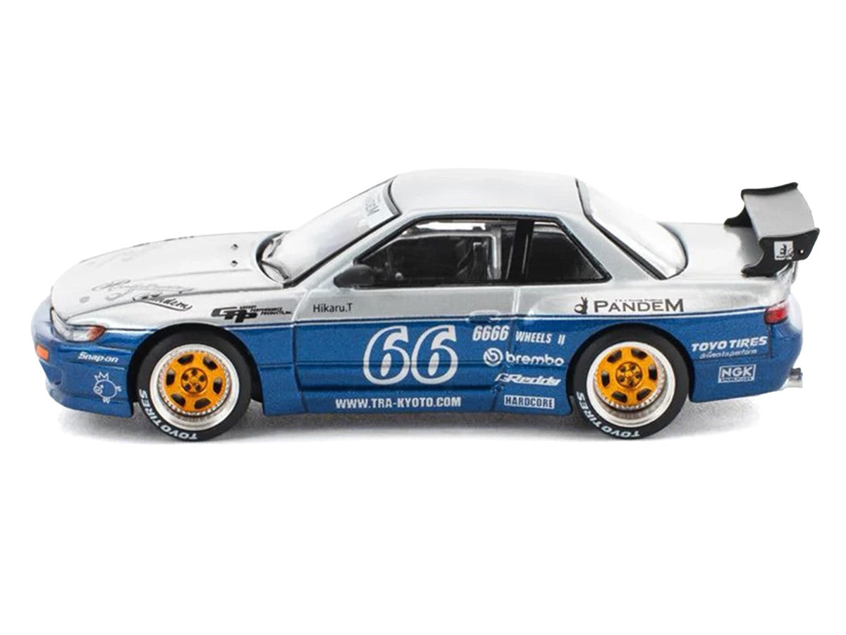 Pandem S13 RHD (Right Hand Drive) Silver and Moontech Blue Metallic with Graphics 1/64 Diecast Model Car by Pop Race LuxuryLifeWay Online Store