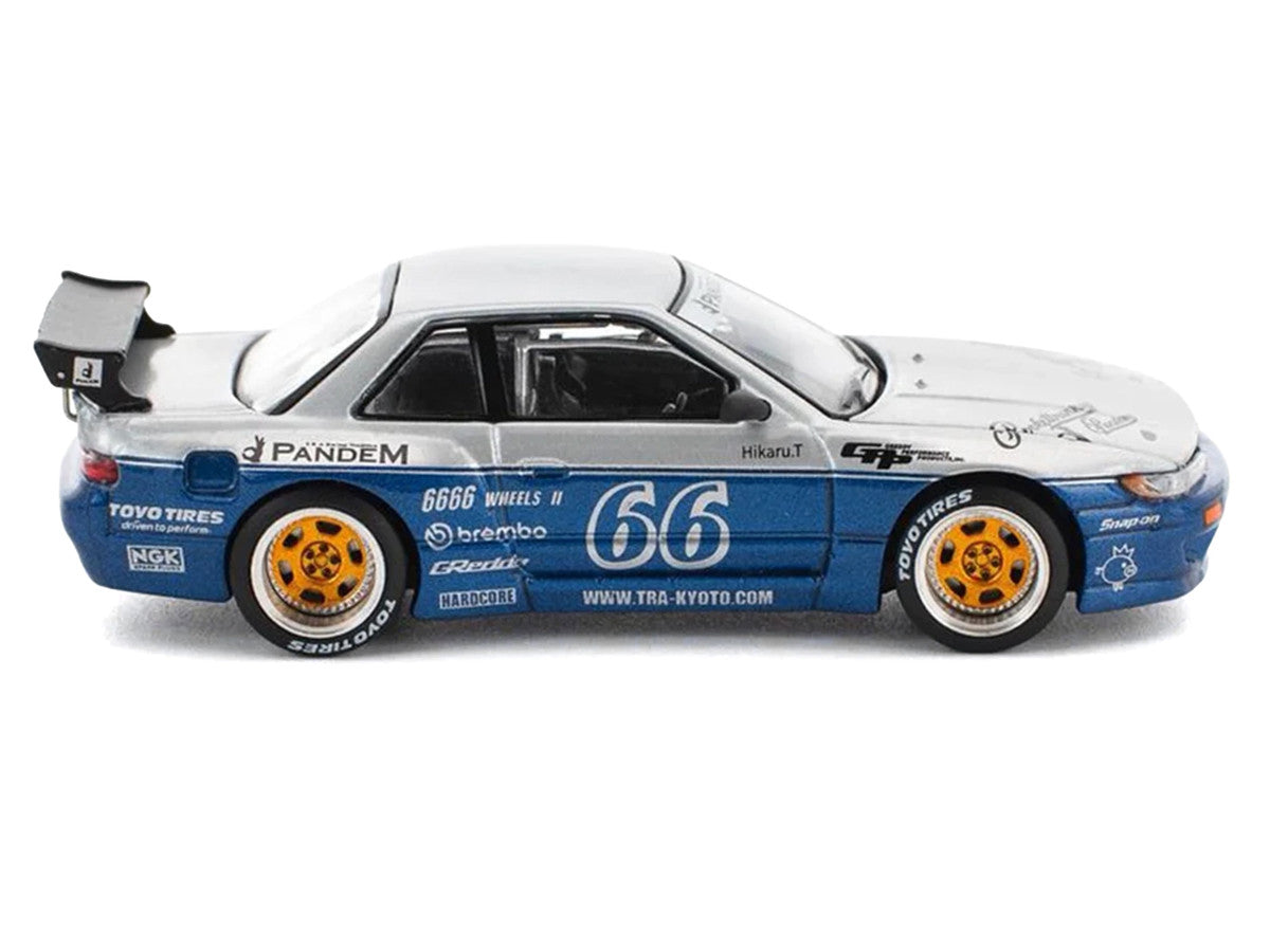Pandem S13 RHD (Right Hand Drive) Silver and Moontech Blue Metallic with Graphics 1/64 Diecast Model Car by Pop Race LuxuryLifeWay Online Store