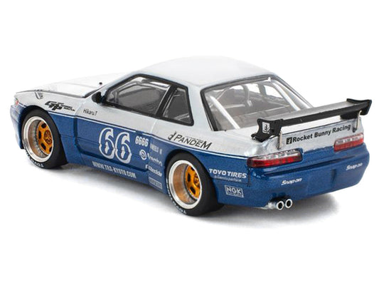 Pandem S13 RHD (Right Hand Drive) Silver and Moontech Blue Metallic with Graphics 1/64 Diecast Model Car by Pop Race LuxuryLifeWay Online Store
