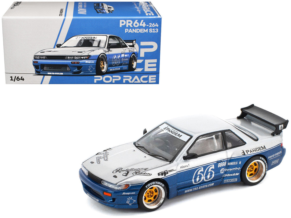 Pandem S13 RHD (Right Hand Drive) Silver and Moontech Blue Metallic with Graphics 1/64 Diecast Model Car by Pop Race LuxuryLifeWay Online Store