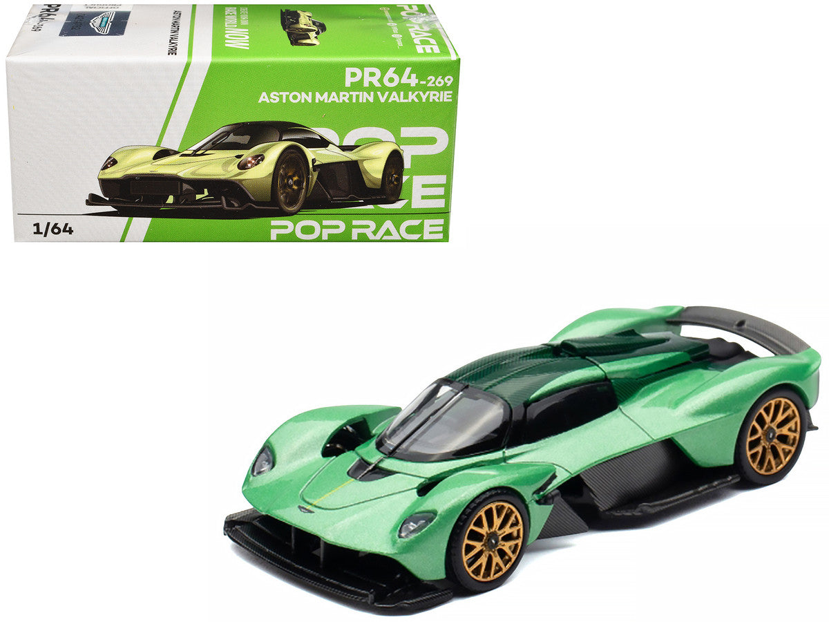 Aston Martin Valkyrie Iridescent Emerald Metallic with Green Carbon Top 1/64 Diecast Model Car by Pop Race LuxuryLifeWay Online Store