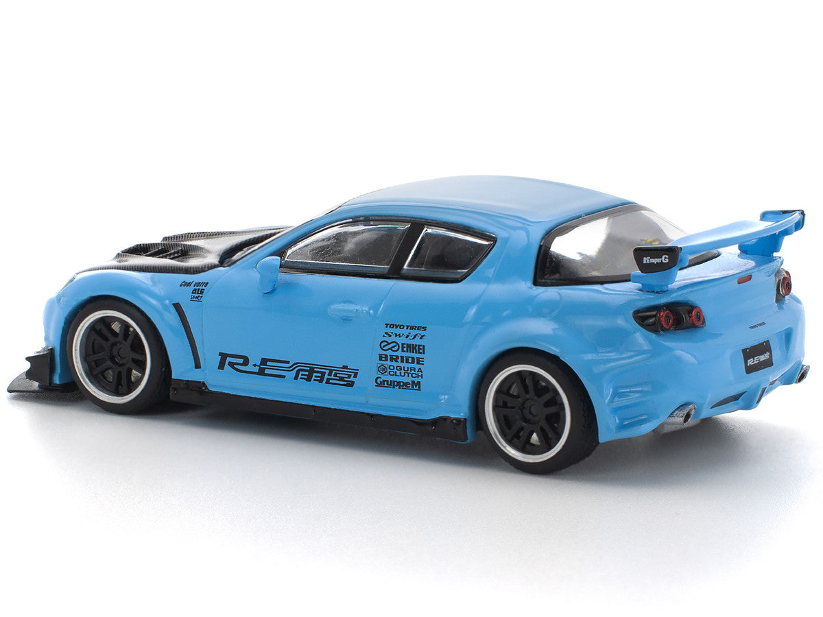 Mazda RX8 RE-Amemiya Widebody RHD (Right Hand Drive) Light Blue with Carbon Hood 1/64 Diecast Model Car by Pop Race LuxuryLifeWay Online Store