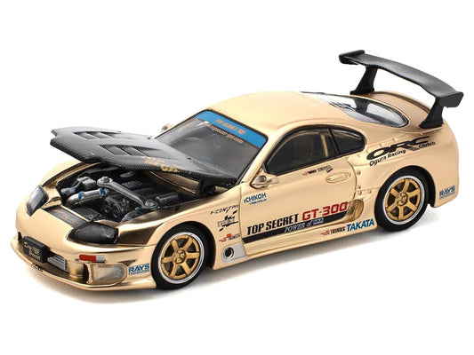 Toyota Supra "Top Secret" GT300 RHD (Right Hand Drive) Gold Metallic with Carbon Hood 1/64 Diecast Model Car by Pop Race LuxuryLifeWay Online Store