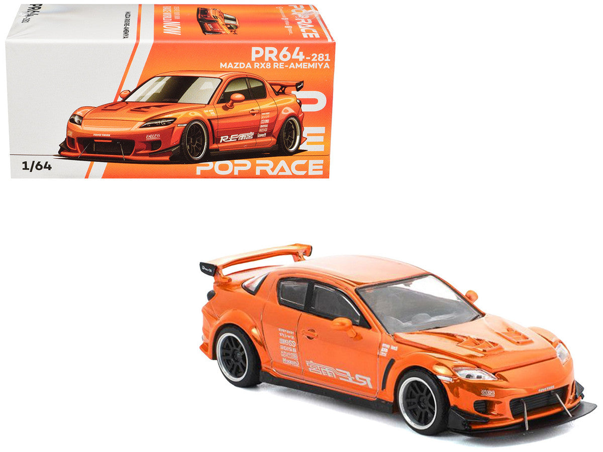 Mazda RX8 RE-Amemiya Widebody RHD (Right Hand Drive) Orange Chrome 1/64 Diecast Model Car by Pop Race LuxuryLifeWay Online Store