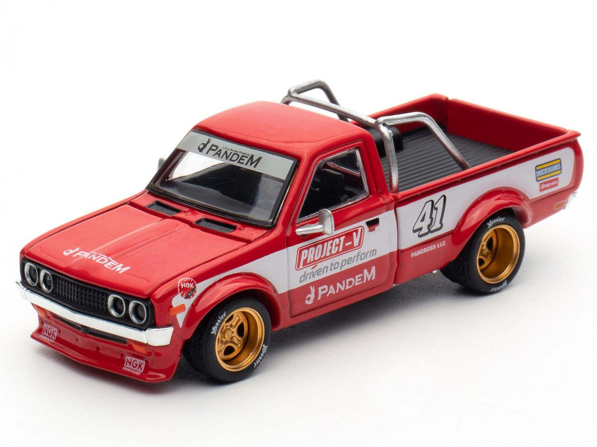 Datsun Pandem 620 Pickup Truck #41 Red Metallic with White Stripes and Graphics "2025 Thailand Diecast Expo" 1/64 Diecast Model Car by Pop Race LuxuryLifeWay Online Store
