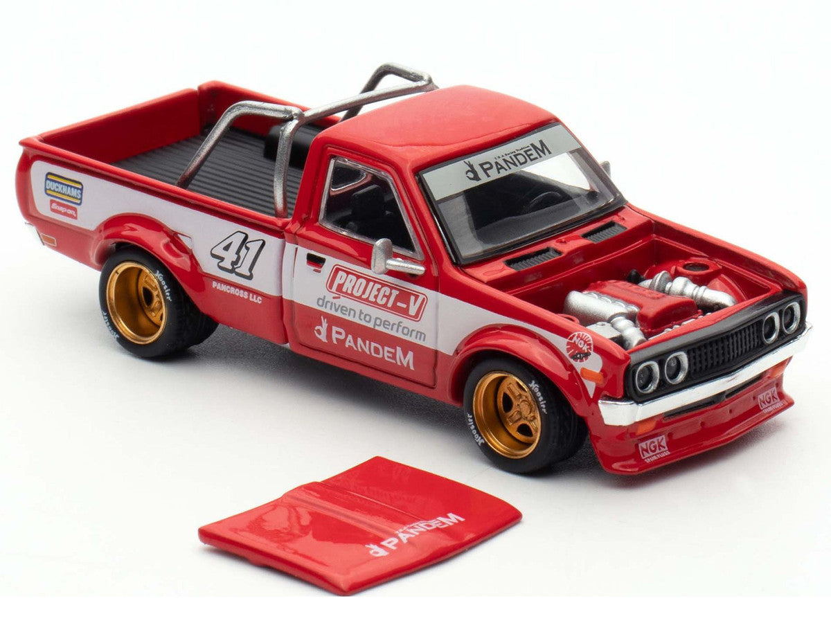 Datsun Pandem 620 Pickup Truck #41 Red Metallic with White Stripes and Graphics "2025 Thailand Diecast Expo" 1/64 Diecast Model Car by Pop Race LuxuryLifeWay Online Store