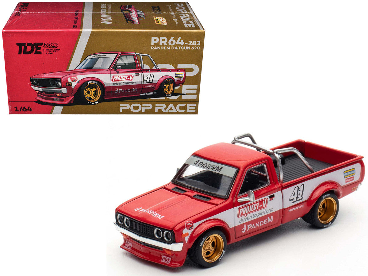 Datsun Pandem 620 Pickup Truck #41 Red Metallic with White Stripes and Graphics "2025 Thailand Diecast Expo" 1/64 Diecast Model Car by Pop Race LuxuryLifeWay Online Store