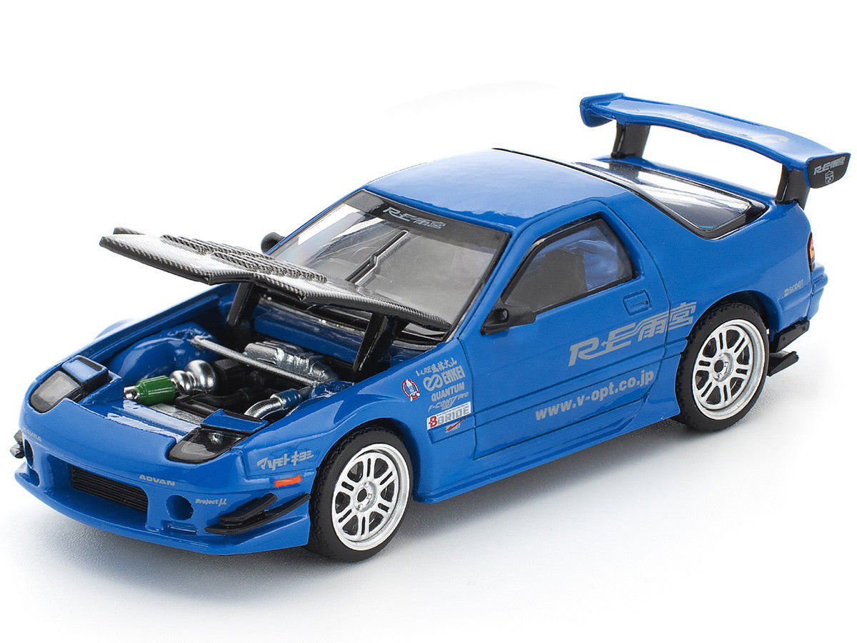 Mazda RX7 (FC3S) RE Amemiya RHD (Right Hand Drive) Blue Metallic with Carbon Hood 1/64 Diecast Model Car by Pop Race LuxuryLifeWay Online Store