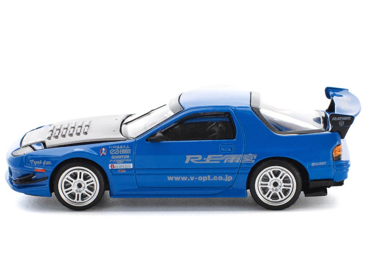 Mazda RX7 (FC3S) RE Amemiya RHD (Right Hand Drive) Blue Metallic with Carbon Hood 1/64 Diecast Model Car by Pop Race LuxuryLifeWay Online Store