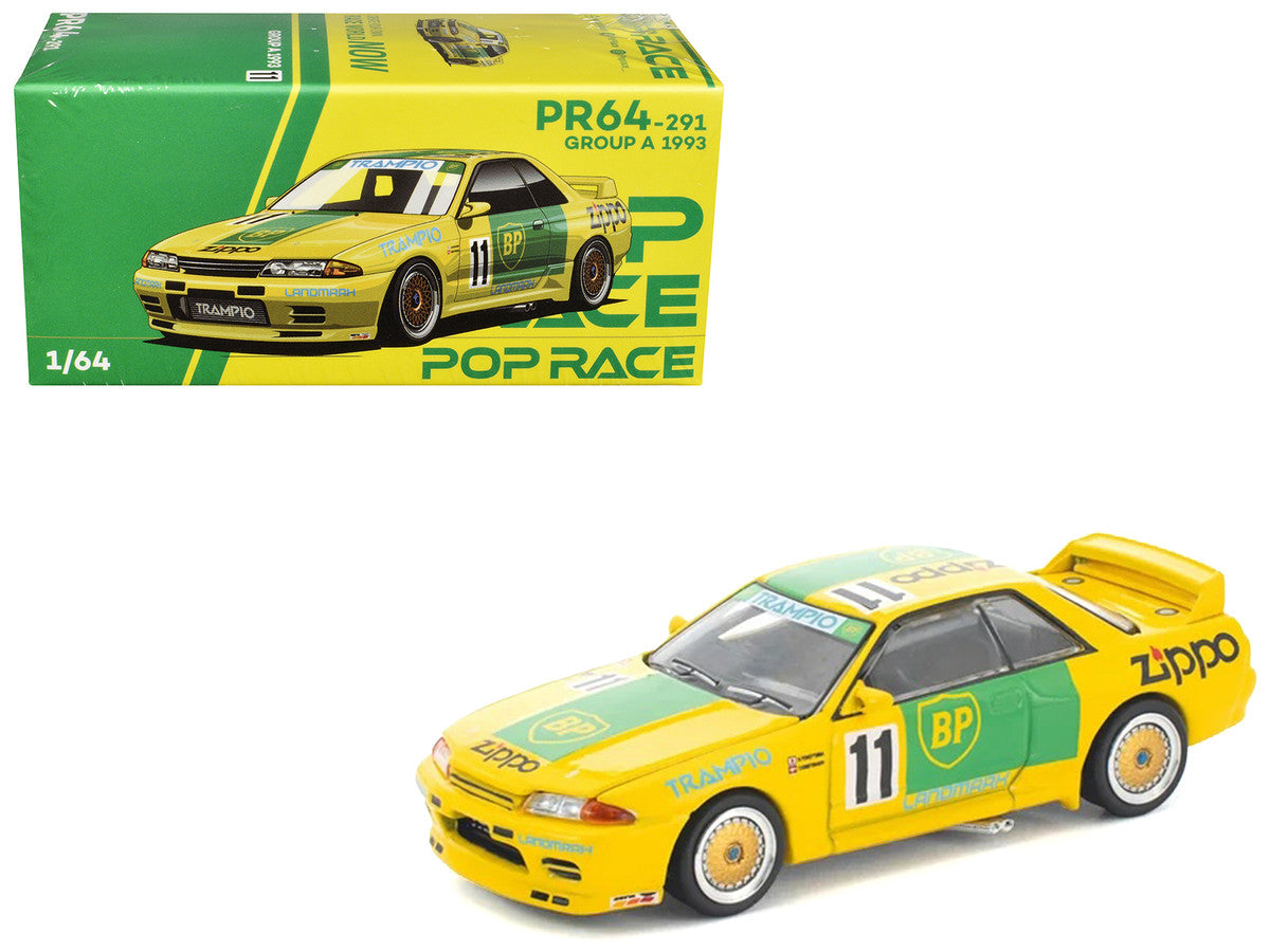 Skyline GT-R R32 RHD (Right Hand Drive) #11 Yellow with Green Graphics "Group A" (1993) 1/64 Diecast Model Car by Pop Race LuxuryLifeWay Online Store