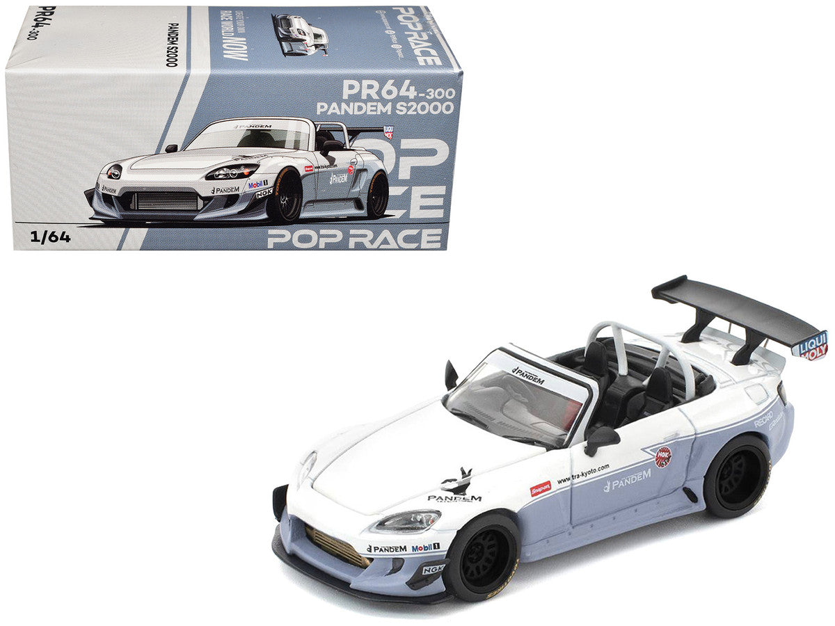 Honda Pandem S2000 RHD (Right Hand Drive) White and Blue Gray 1/64 Diecast Model Car by Pop Race LuxuryLifeWay Online Store