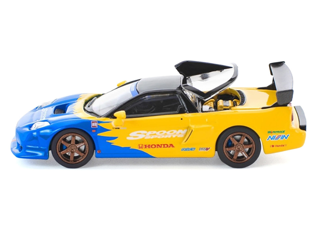 Honda NSX-R GT RHD (Right Hand Drive) "Spoon Sports" Blue and Yellow with Black Top 1/64 Diecast Model Car by Pop Race LuxuryLifeWay Online Store
