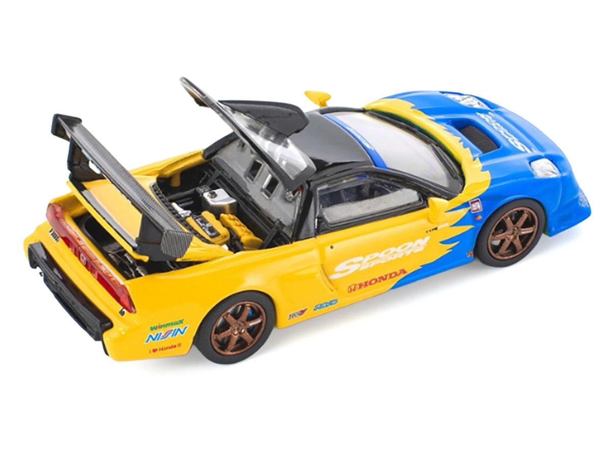 Honda NSX-R GT RHD (Right Hand Drive) "Spoon Sports" Blue and Yellow with Black Top 1/64 Diecast Model Car by Pop Race LuxuryLifeWay Online Store