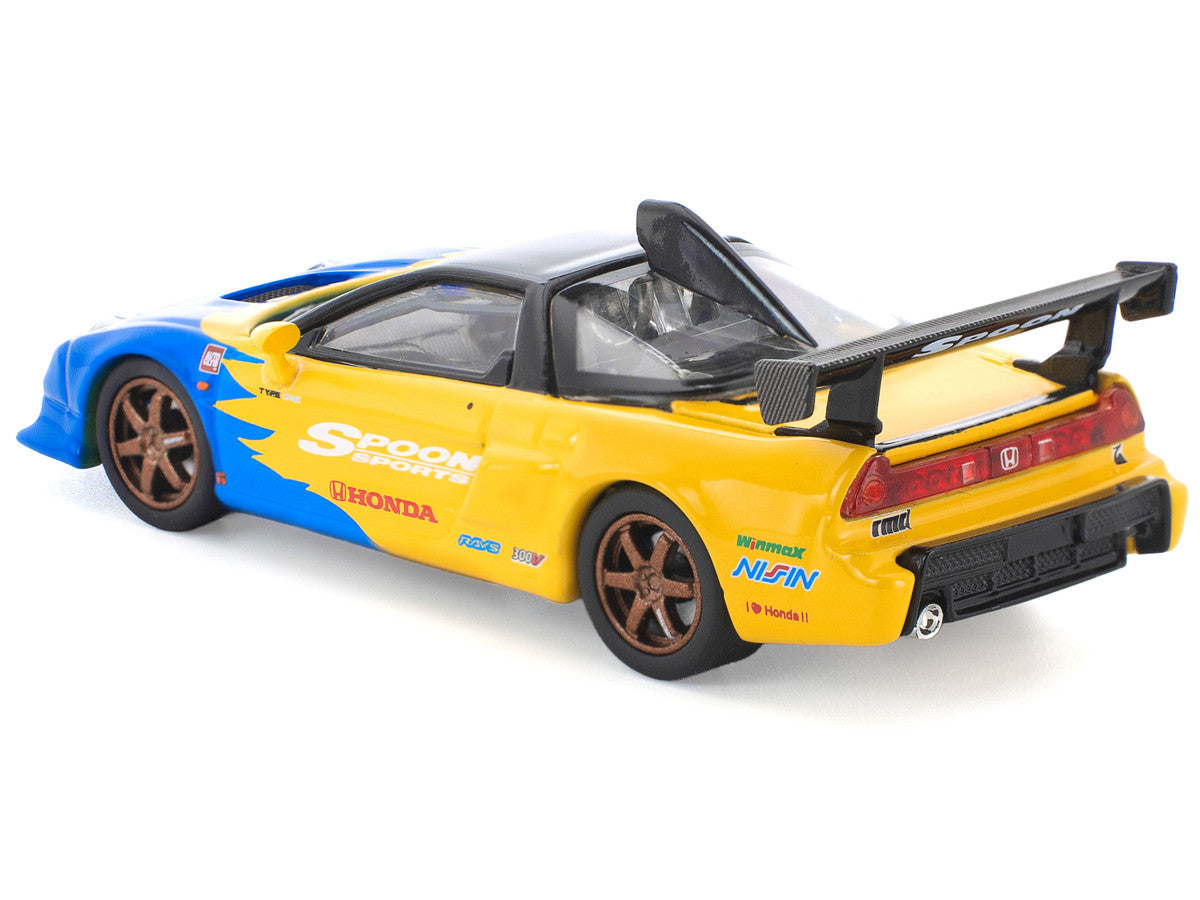 Honda NSX-R GT RHD (Right Hand Drive) "Spoon Sports" Blue and Yellow with Black Top 1/64 Diecast Model Car by Pop Race LuxuryLifeWay Online Store