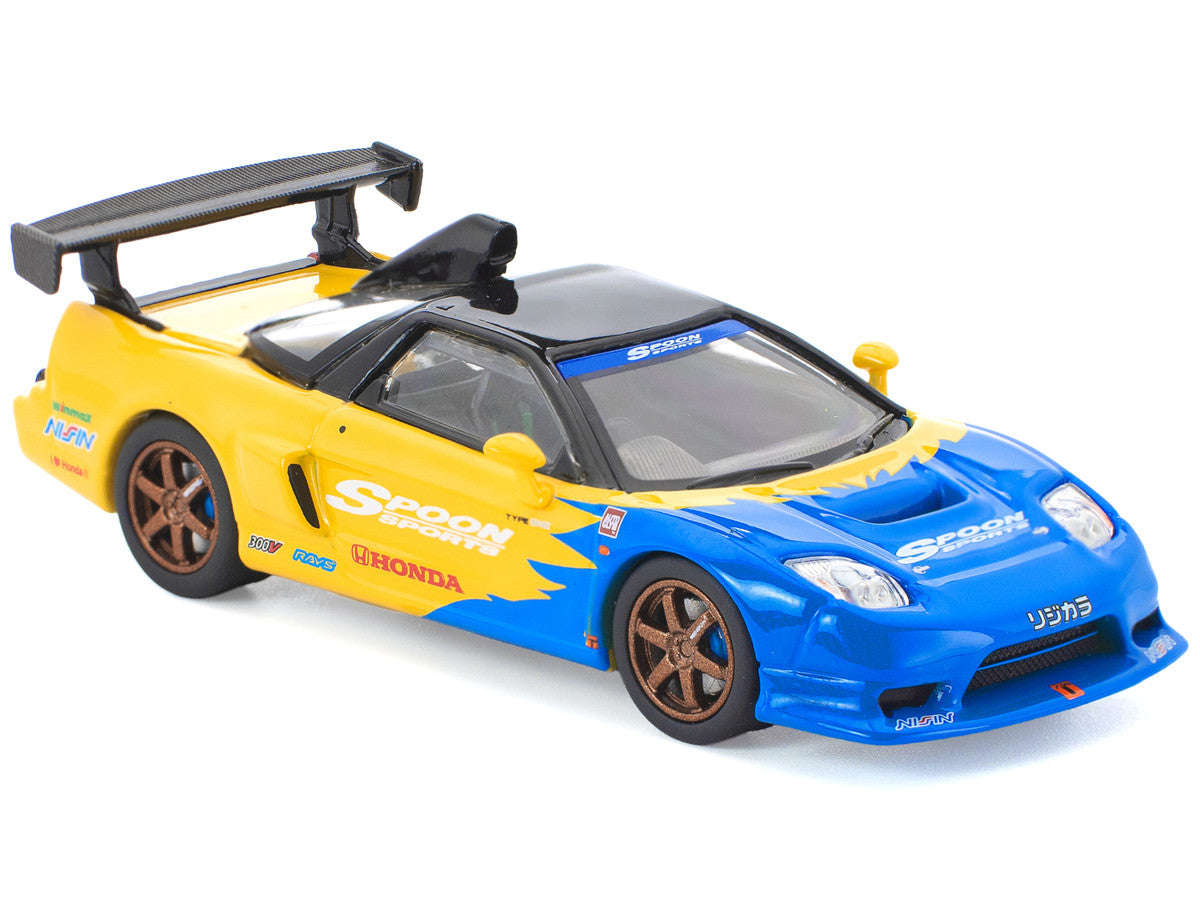 Honda NSX-R GT RHD (Right Hand Drive) "Spoon Sports" Blue and Yellow with Black Top 1/64 Diecast Model Car by Pop Race LuxuryLifeWay Online Store