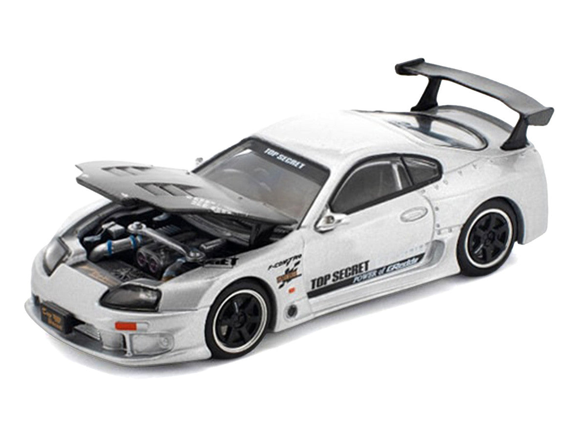 Toyota Supra "Top Secret" GT300 RHD (Right Hand Drive) Silver Metallic with Carbon Hood 1/64 Diecast Model Car by Pop Race LuxuryLifeWay Online Store