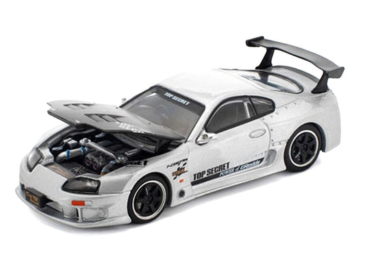 Toyota Supra "Top Secret" GT300 RHD (Right Hand Drive) Silver Metallic with Carbon Hood 1/64 Diecast Model Car by Pop Race LuxuryLifeWay Online Store