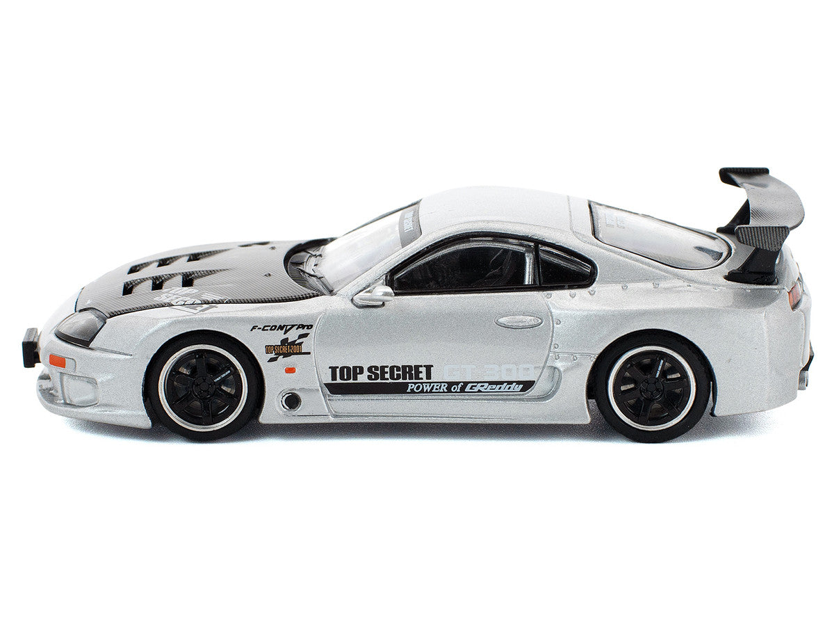 Toyota Supra "Top Secret" GT300 RHD (Right Hand Drive) Silver Metallic with Carbon Hood 1/64 Diecast Model Car by Pop Race LuxuryLifeWay Online Store